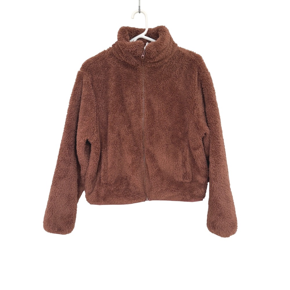 Old Navy Sherpa Fleece Jacket Recycled Polyester Relaxed Fit Cinnamon Brown S